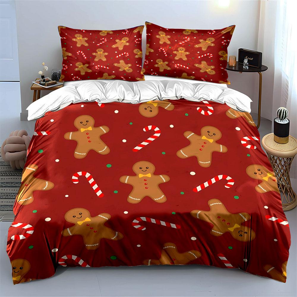 Gingerbread Candy Cane Pattern Bedding Duvet Cover Set Duvet Cover Pillowcases (1*Duvet Cover 2*Pillowcases, without duvet insert)