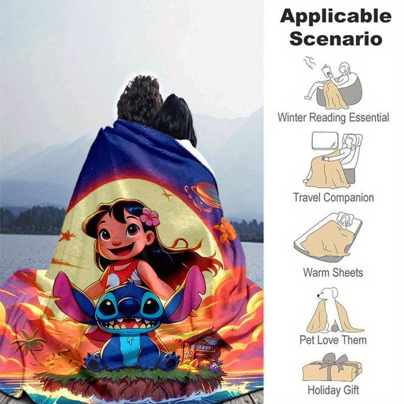 1pc Stitch Printing Blanket - Soft, All-Season Throw for Living Room, Bedroom,Personalized Gift with Adorable Cartoon Design