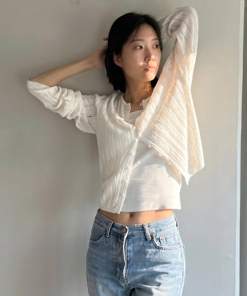 Seuneogeuyu Cozy Blossom Loop Mother-Of-Pearl Cardigan_2 Colors_S M