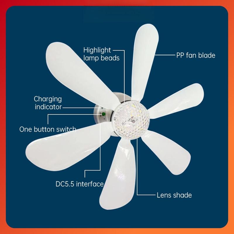 Camping Portable Solar Remote Control Fan Lamp 10000mAh DC Rechargeable Fan Light Outdoor Ceiling Fan Light