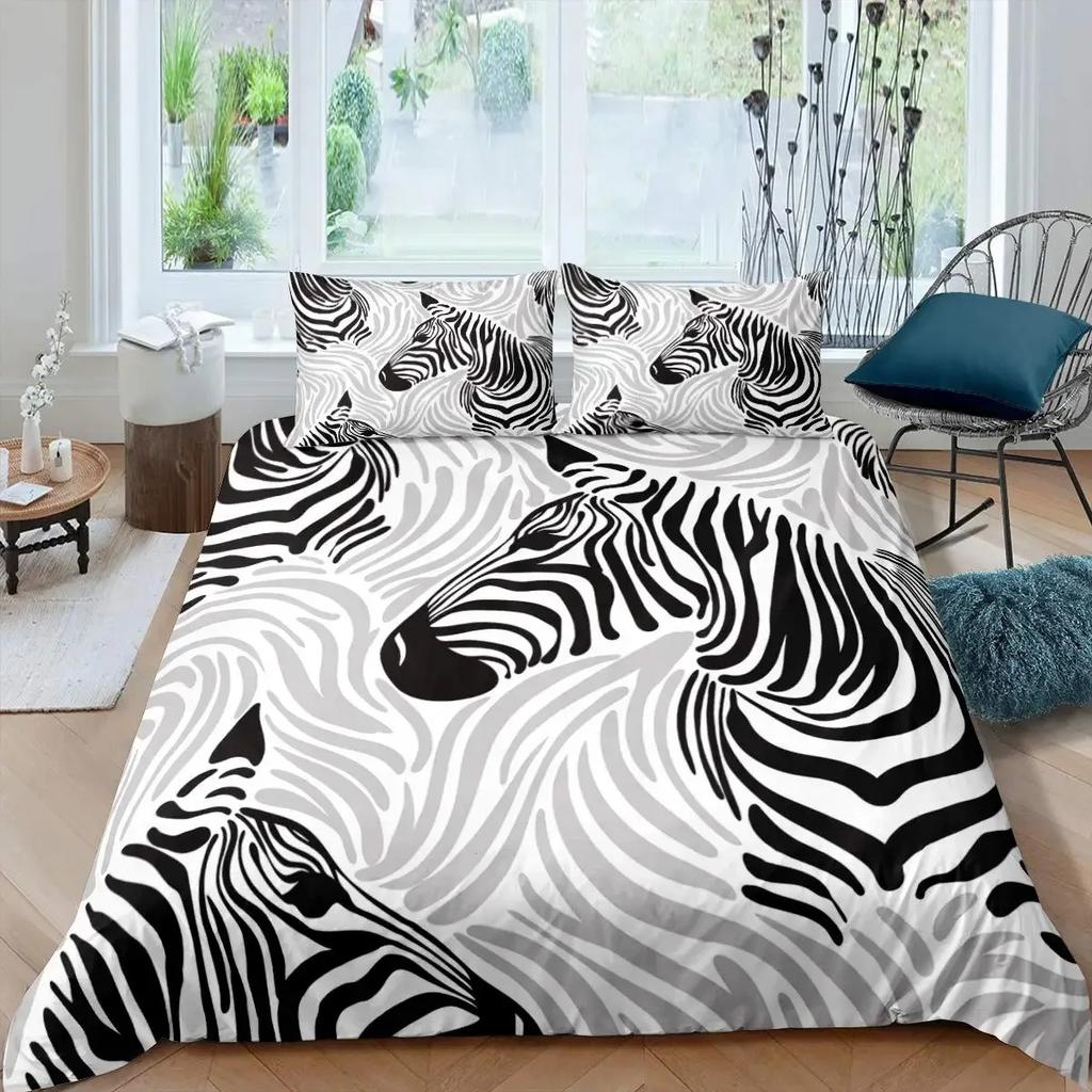 Zebra Duvet Cover Set King Size 3D Horses Steed Bedding Sets Africa Wild Animal Comforter Cover Set Personalized Bedspread Cover