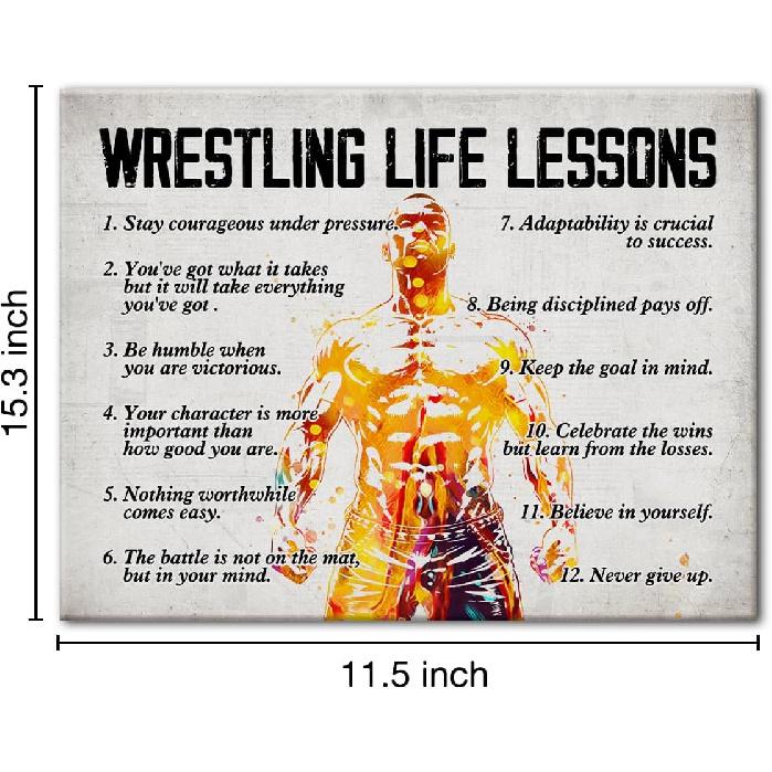 Hijie Wrestling Poster Canvas Wall Art for Home Bedroom Decor, Motivational Wrestling Life Lessons Canvas Print Painting Ready to Hang Gifts - Easel