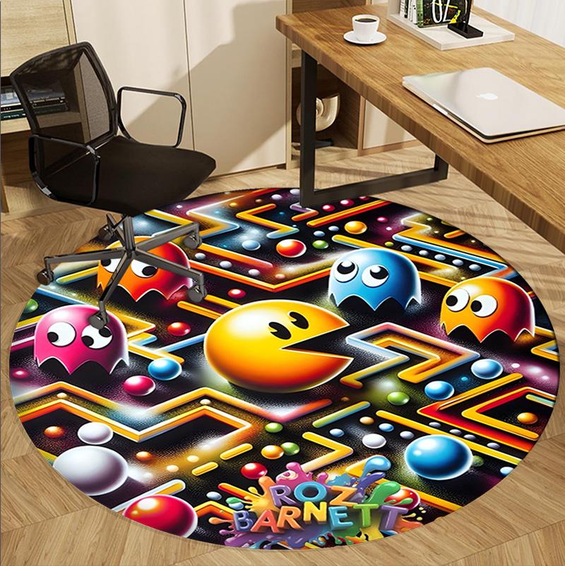 PAC Pattern Round Rug, Indoor/Outdoor Mat, for Picnic, Gameroom, Bedroom, Office, Living Room, Home Decor Carpet, Birthday Gift