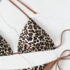 Women’s Leopard Print Bikini Swimsuit, Sexy Halter Backless Tankini Bathing Suit Two-Piece Tie Side Swimwear