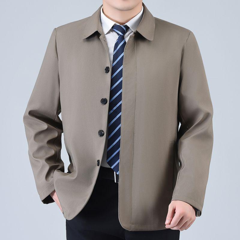 Men's Middle-aged & Elderly Thick Lapel Jacket - Casual Solid Button, Spring/Fall Outerwear