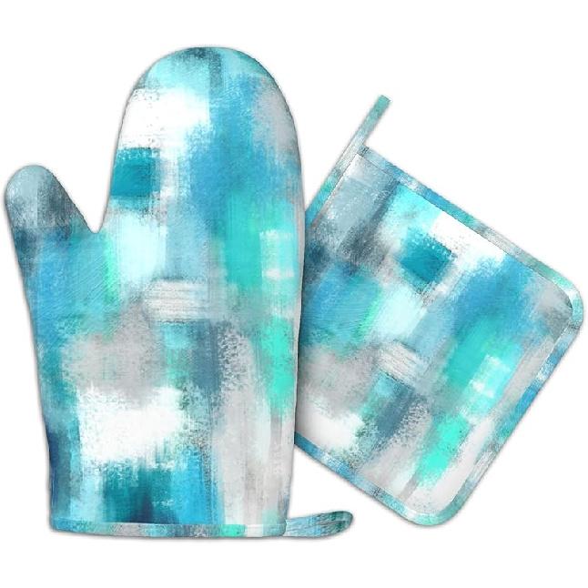 Farmhouse Oven Mitts and Pot Holders Kitchen Rules Oven Mitts Heat Resistant Kitchen Gloves Cotton Lining Waterproof Pot Holders 4 Piece Set for One Size