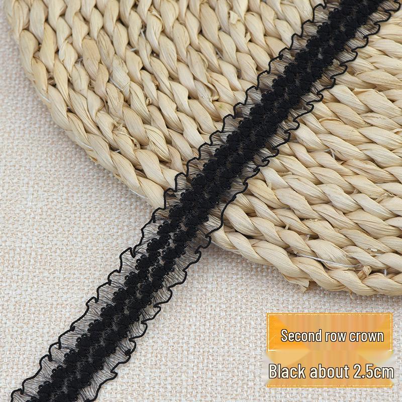 Elastic Black & White Floral Lace Trim with Fringed Hem - Soft Ruffled Ribbon for DIY.