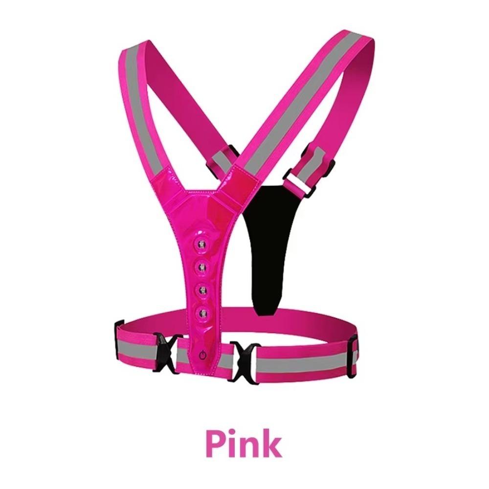 

Велосипедний жилет високої видимості Регульований світловідбиваючий жилет зі світлодіодами для нічного попередження, роботи, риболовлі рожевий