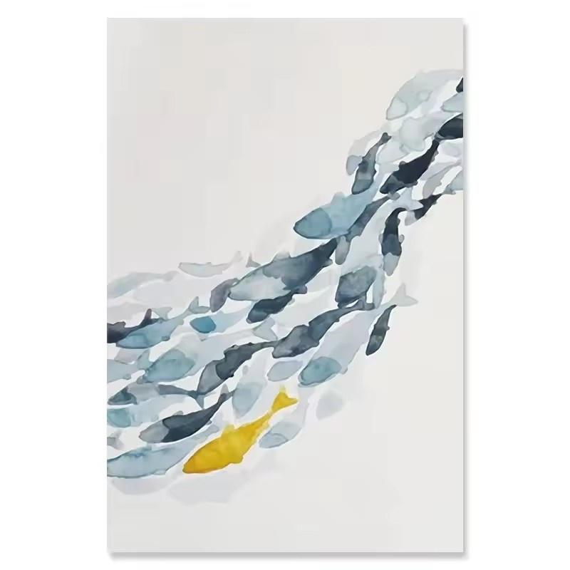 Watercolor Fish Group Wall Art Canvas Posters Golden Fish Blue Prints Canvas Paintings for Living Room Kitchen Frameless