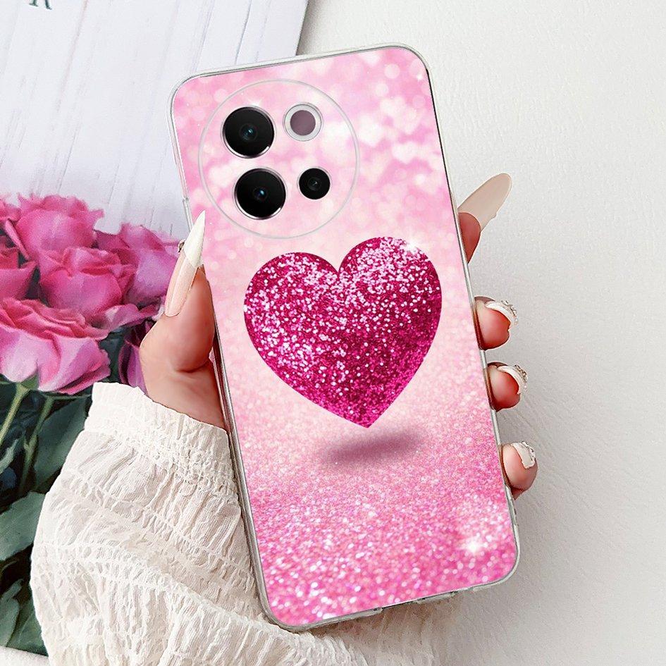For Vivo V40 Lite 5G Case Transparent Silicone Soft TPU Back Cover Lovely Heart Case For Vivo V40Lite 5G V2341 Shockproof Bumper