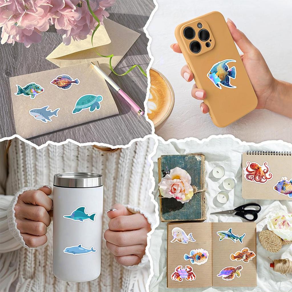 200pc Cartoon Life Stickers, Gold Foil Gift Box, Jellyfish And Dolphin Children's Gift Stationery Stickers