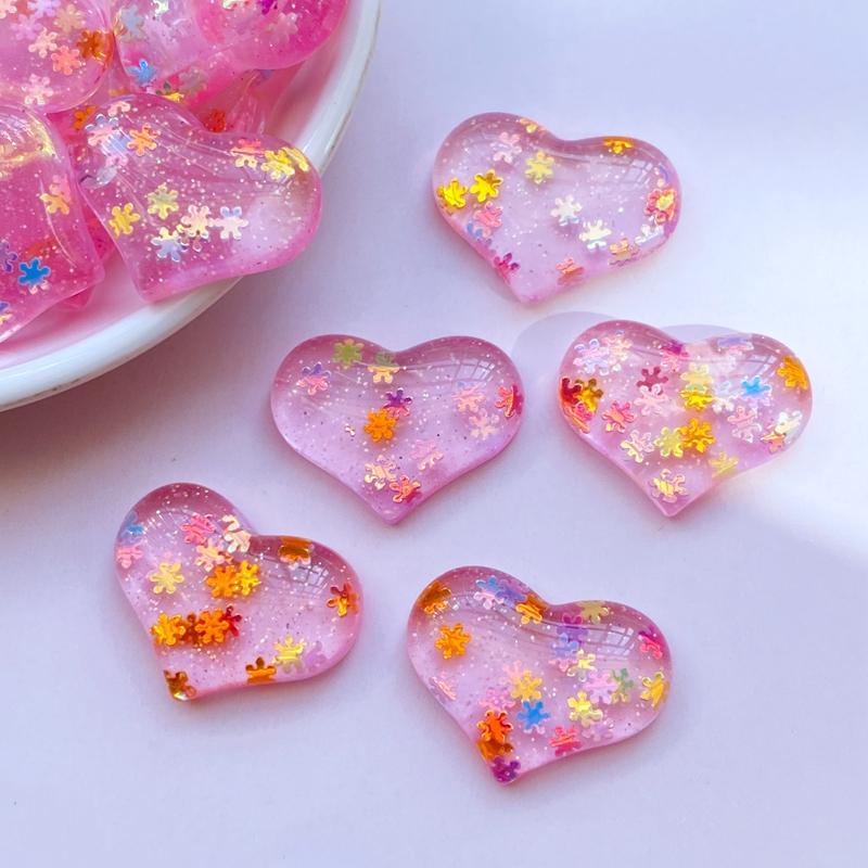 10Pcs New Cute Mini Resin Shining Heart Flat back Cabochon Scrapbook Kawaii DIY Embellishments Accessories