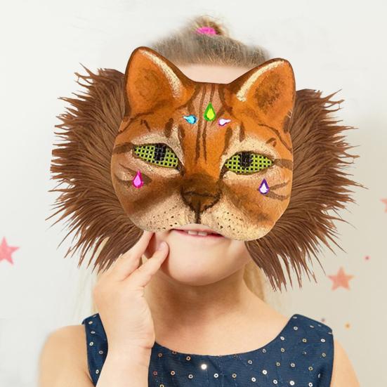 DIY Therian Masque Kit Blank Hand Painted Half Face Cat Fox Masque with Fur Eye Mesh And Felt Sheet for Halloween Carnival Masquerade Party Cosplay