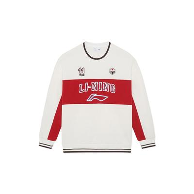 Li Ning Sports Lifestyle Series Logo Color Block Luźna Polarowa Bluza z Okrągłym Dekoltem i Długim Rękawem Zimowa Damska Bluza Off-White AWDSH70-1
