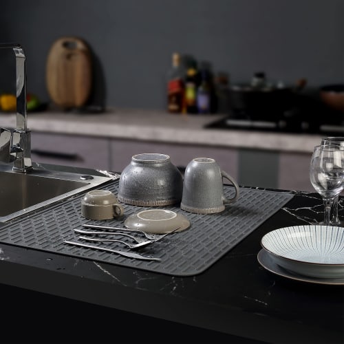 Two Counter Silicone Dish Drying Mats - Extra Large, 24" X 18" (61 X 45.7cm) - Set of 2 Flexible Rubber Drying Mats, Heat-Resistant Silicone Trivets,