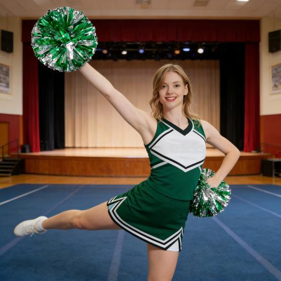 Cheerleading Pom Poms with Handle Cheerleader Squad Spirited Pompoms Metallic Foil Cheer Hand Flowers for Team Spirit Sports Dance Cheering Party