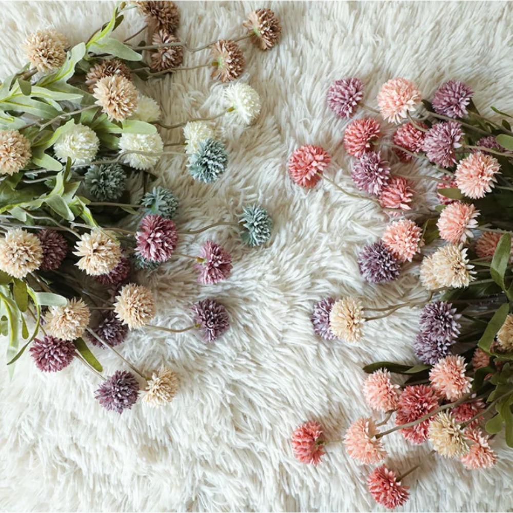 Dandelion Artificial Flowers Wedding Decoration 5 Head Fake Flowers Small Thorn Ball DIY Home Decor Bouquet Valentine's Day Gift