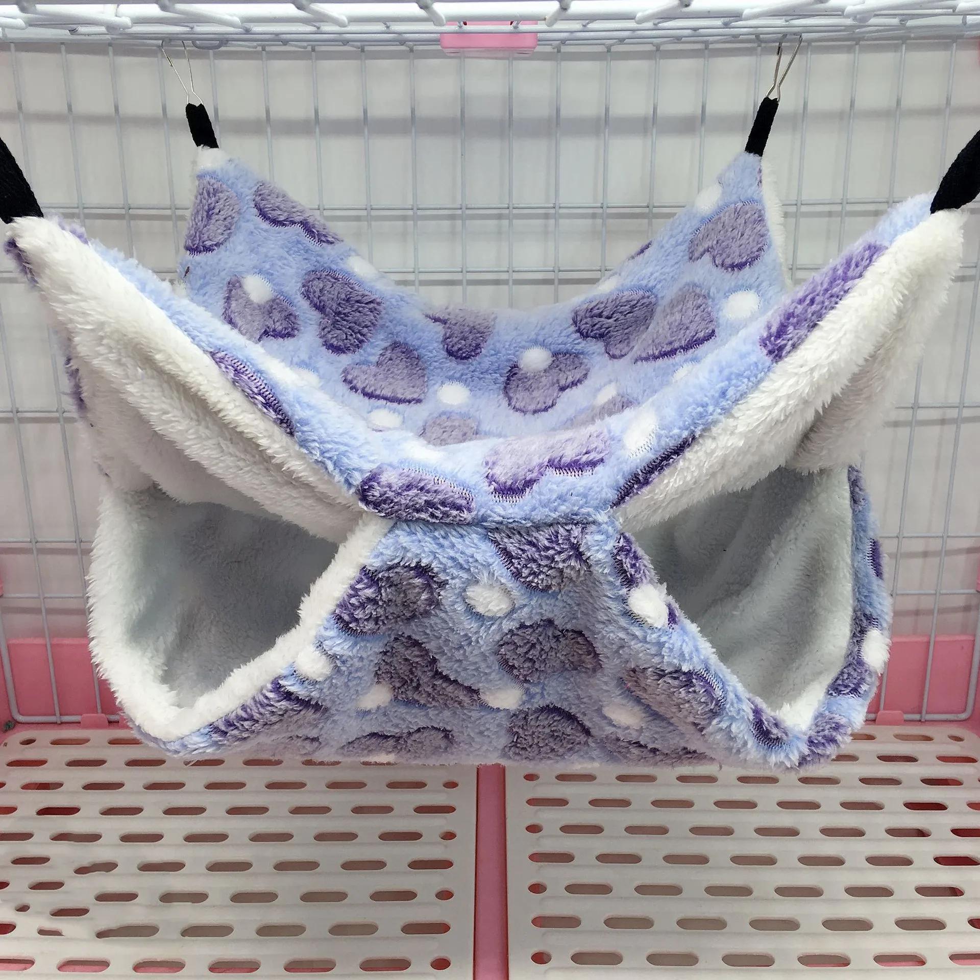 

Двухслойный теплый гамак для хомяка, подвесная лежанка для питомца, спальный мешок для белки, аксессуары для маленьких питомцев-ежей, клетка, товары для питомцев, гамак 20x20cm фиолетовый