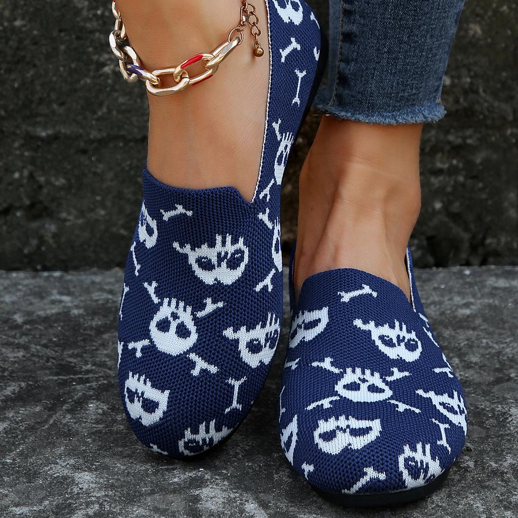 Vyšívané polobotky Skull Head mělkého střihu pro dámské velké ploché podpatky