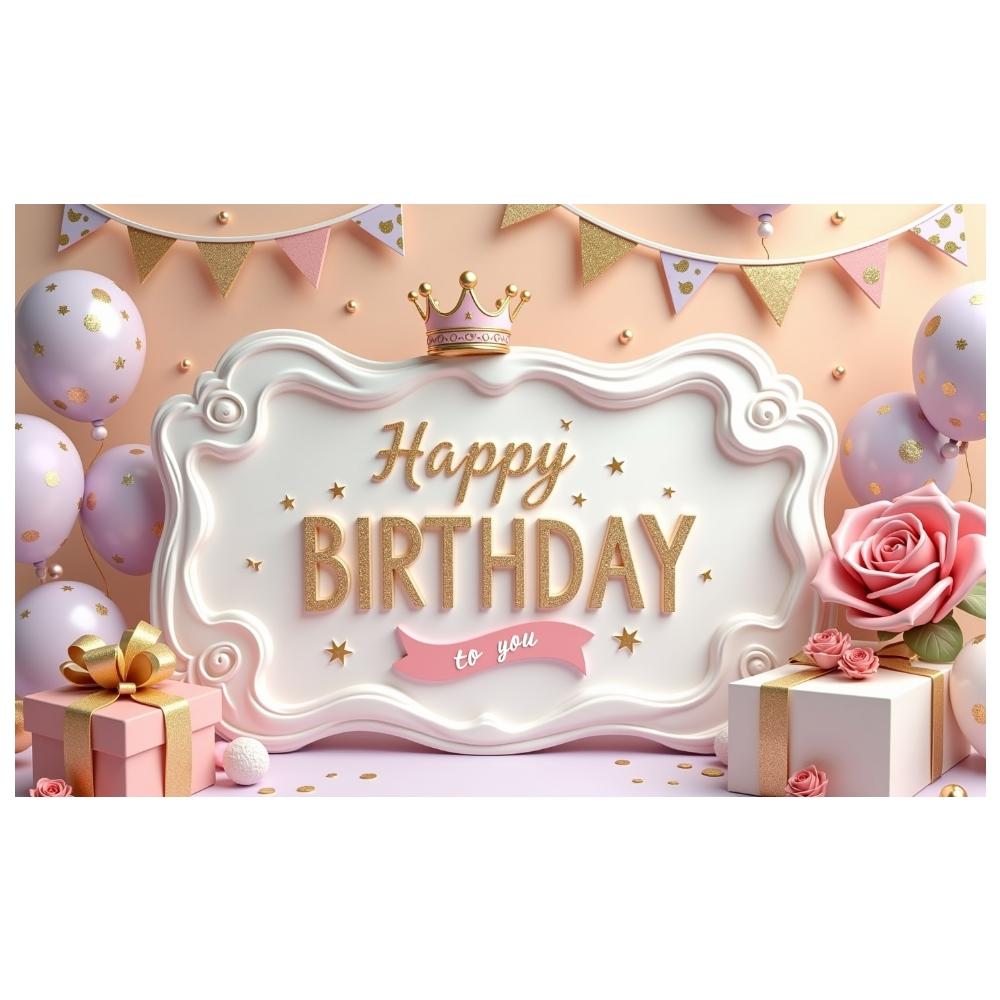 Princess Birthday Display Gift Box Design Pink Party Backdrop Royal Celebration Background Purple Balloon Birthday Decor Banner