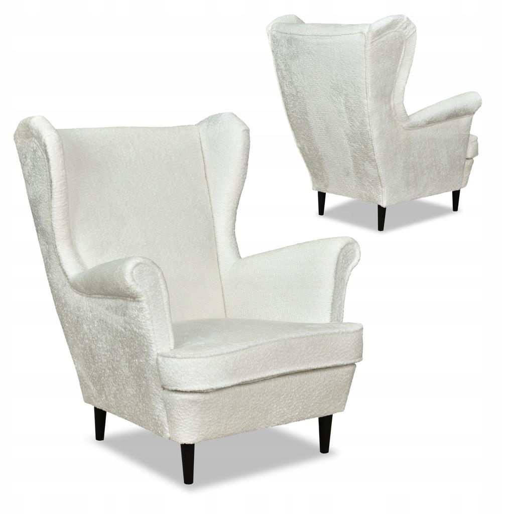 Fotel uszak Bella skandynawski Family Meble biały welur miękki przyjemny