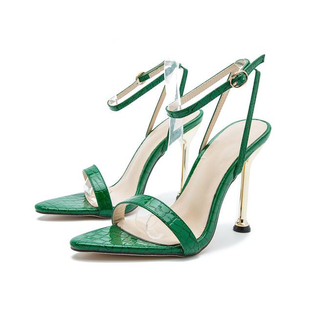 

Женские сандалии с ремешком на щиколотке, женские летние пикантные женские туфли-лодочки на высоком каблуке, женская обувь для вечеринок с острым носком, Sandalias De Mujer 39 зелёный