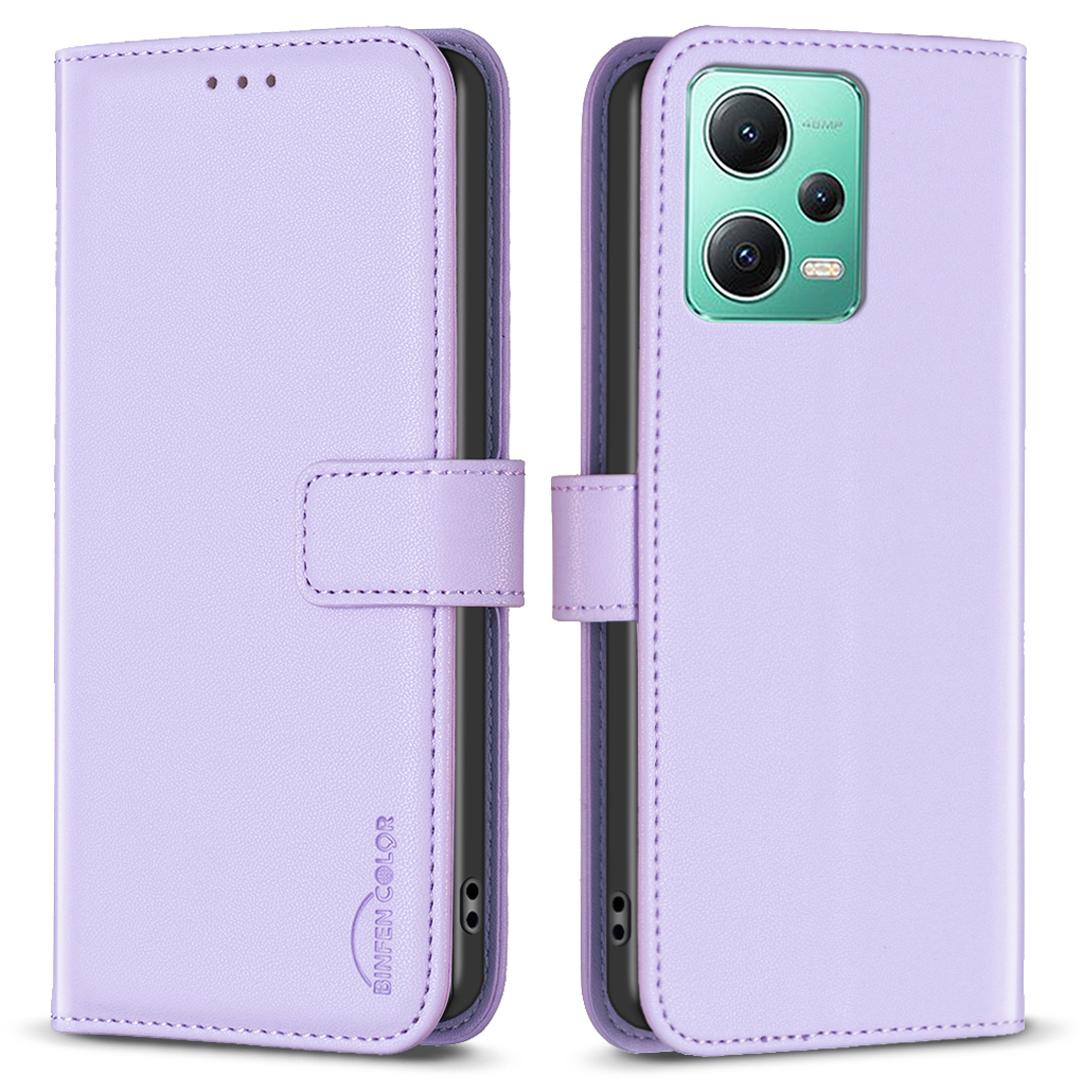 

BINFEN COLOR BF17 For Xiaomi Redmi Note 12 5G (China)/(India)/(Global)/Poco X5 5G Leather Case Stand Wallet Phone Cover Purple