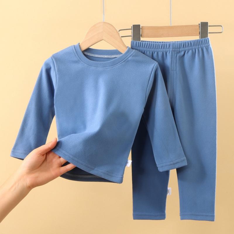 2pcs/set Children's Autumn Winter Pajamas Round Neck Warm Casual Suit For Boys And Girls Comfortable Sports Home Base Shirt Set