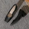 Leather solid color high heels women's autumn new thick heel single shoes French square head lambskin retro work shoes