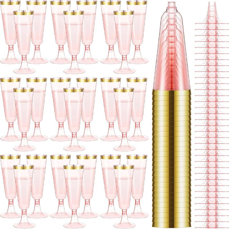 50pcs Disposable Plastic Champagne Glasses Cocktail High Footed Glasses Crystal Glasses Imitation Glass Wedding Party Supplies
