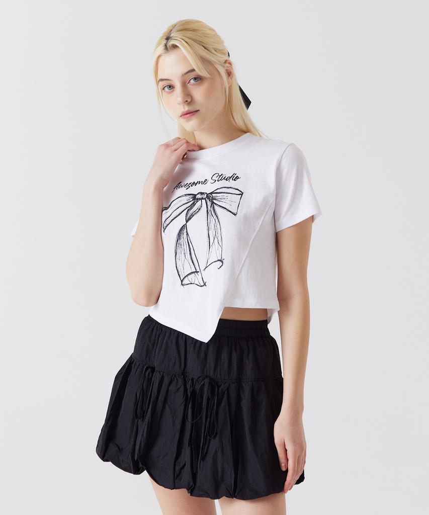 AWESOME STUDIO Asymmetrical Crop Short Sleeve T-Shirt Ivory