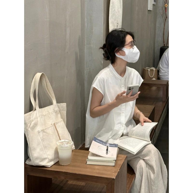 White Short Sleeve Blouse Women Summer Sleeveless Tops