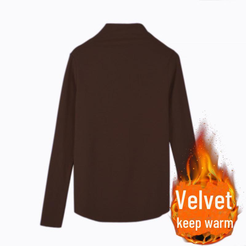 

2023 Женская облегающая однотонная футболка с высоким воротником и длинными рукавами - Осень-зима в корейском стиле S