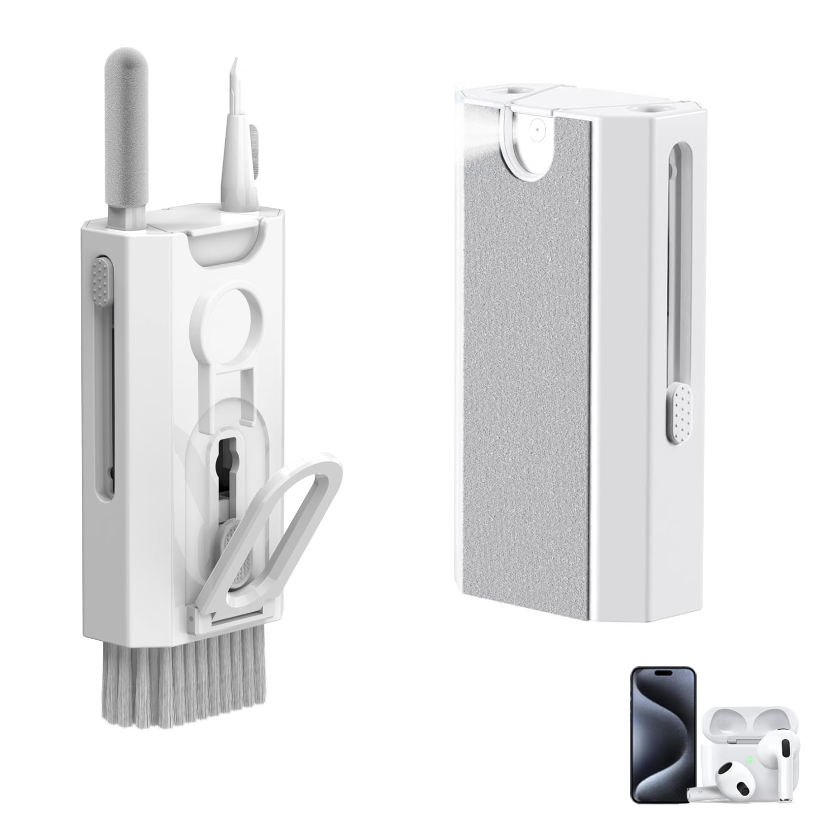 

Многофункциональный инструмент для чистки для AirPods, клавиатуры, отпечатков пальцев, пыли, телефона, планшета, зарядного бокса, камеры и наушников 8-в-1, легкий и белый, белый