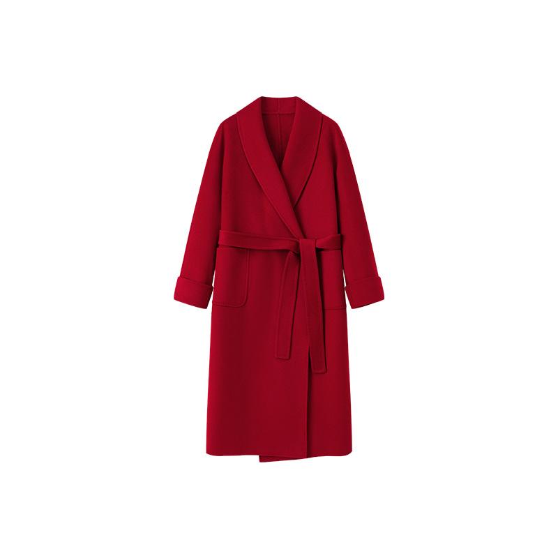 

Double-sided cashmere coat women s long lace-up autumn and winter handmade arch premium coat woolen coat L