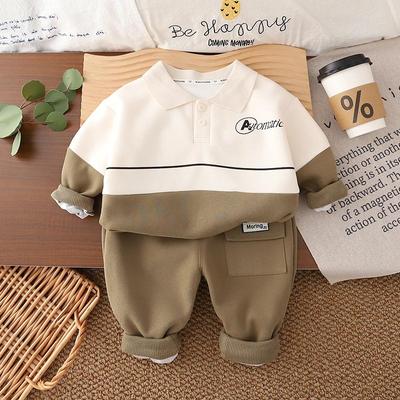 Ensemble 2 pièces à manches longues pour garçons - Ensemble élégant pour garçons - Haut à col polo tendance - Vêtements de sport décontractés pour enfants - 6 mois - 6 ans