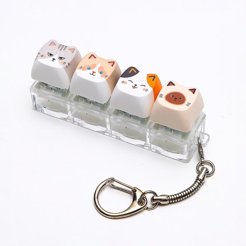 Cute Cat Shaped Keycap Keychain Adorable Cartoon Design Durable Key Charm for Backpack Gaming Peripheral Lover Gift