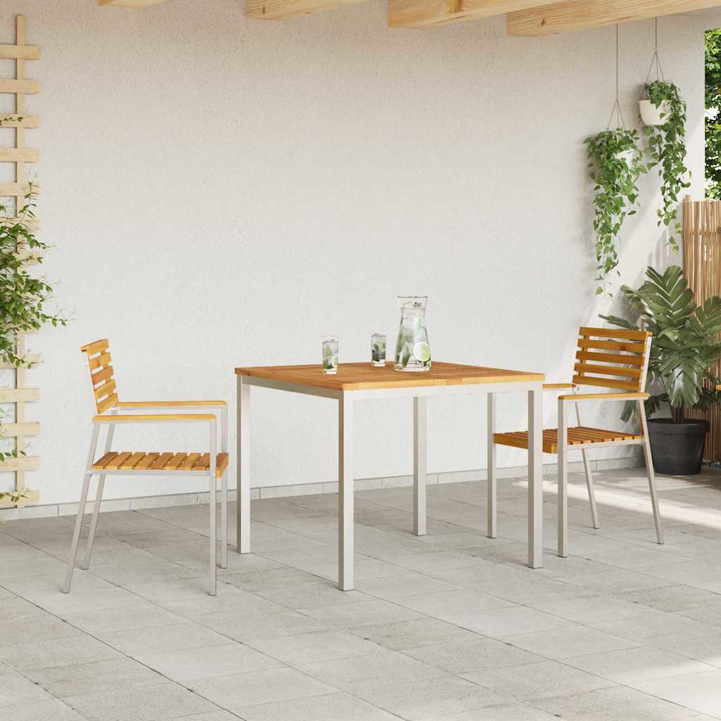 Garden Dining Set 3 Pcs Solid Acacia Wood and Stainless Steel
