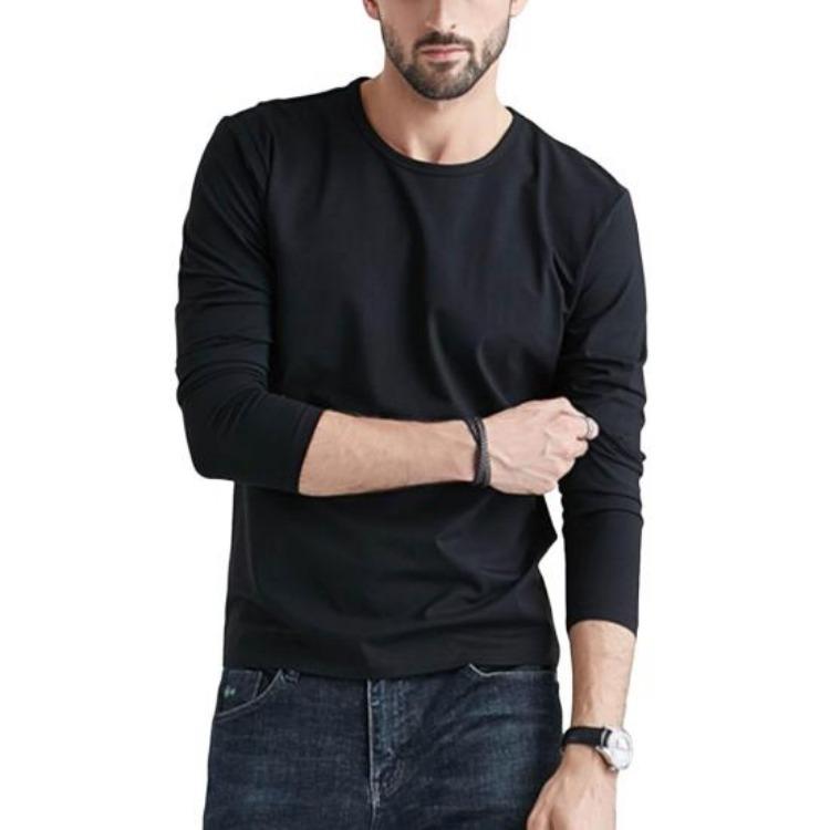 

Men Plus Size Loose Fit T-Shirt Long Sleeve Round Neck Solid Color Pullover Top Simple Style for Sport Daily Wear Travel M чёрный
