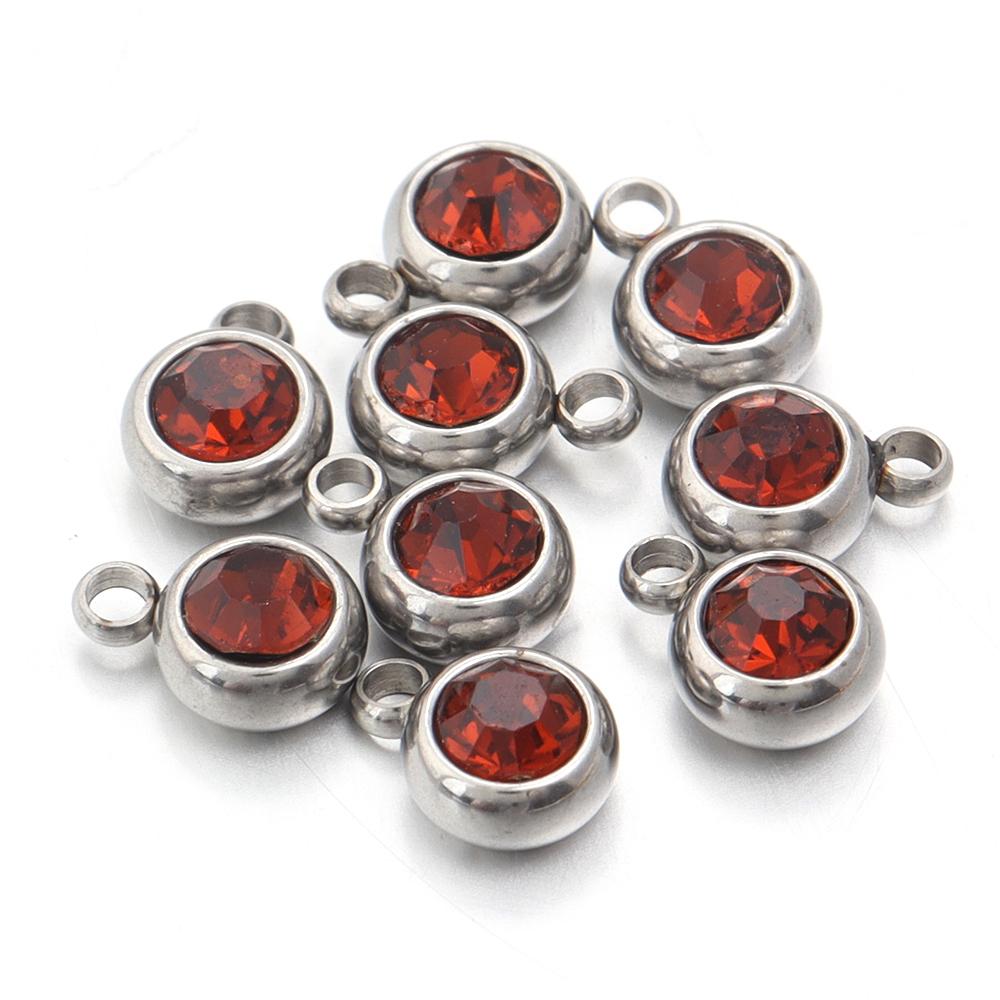 10Pcs Mini Birthstone Charms Stainless Steel Round Rhinestone Crystal Pendant for Jewelry Making DIY Necklace Bracelet Findings