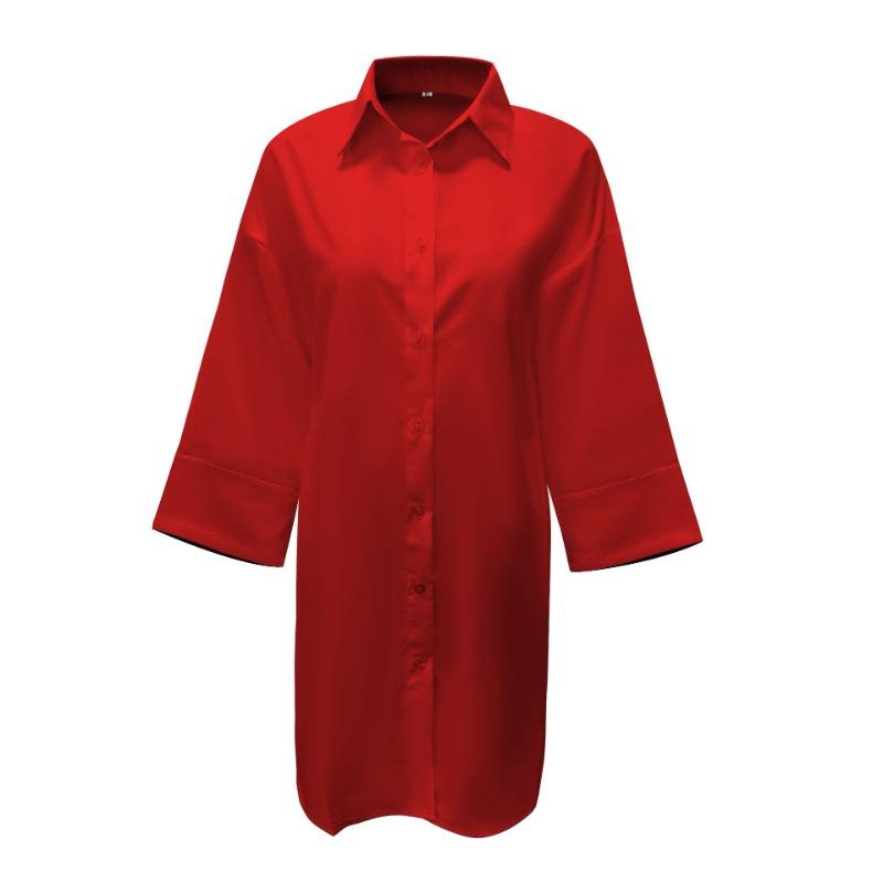 Spring and Autumn Women's Dress Plus Size Solid Colour Loose Shirt Dresses