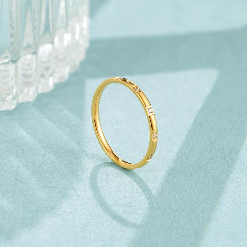 18k Non-Fading Titanium Steel Inlaid Diamond Ring - Women's Elegant Minimalist Jewelry