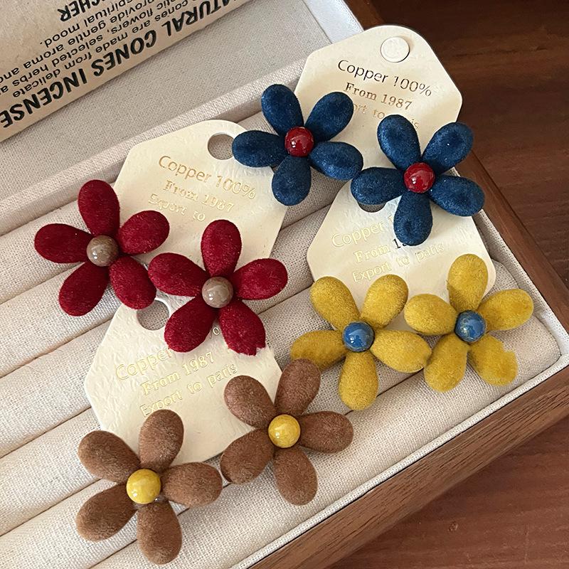 Elegant Retro Hong Kong Style Minimalist Silver Flower Earrings for Women