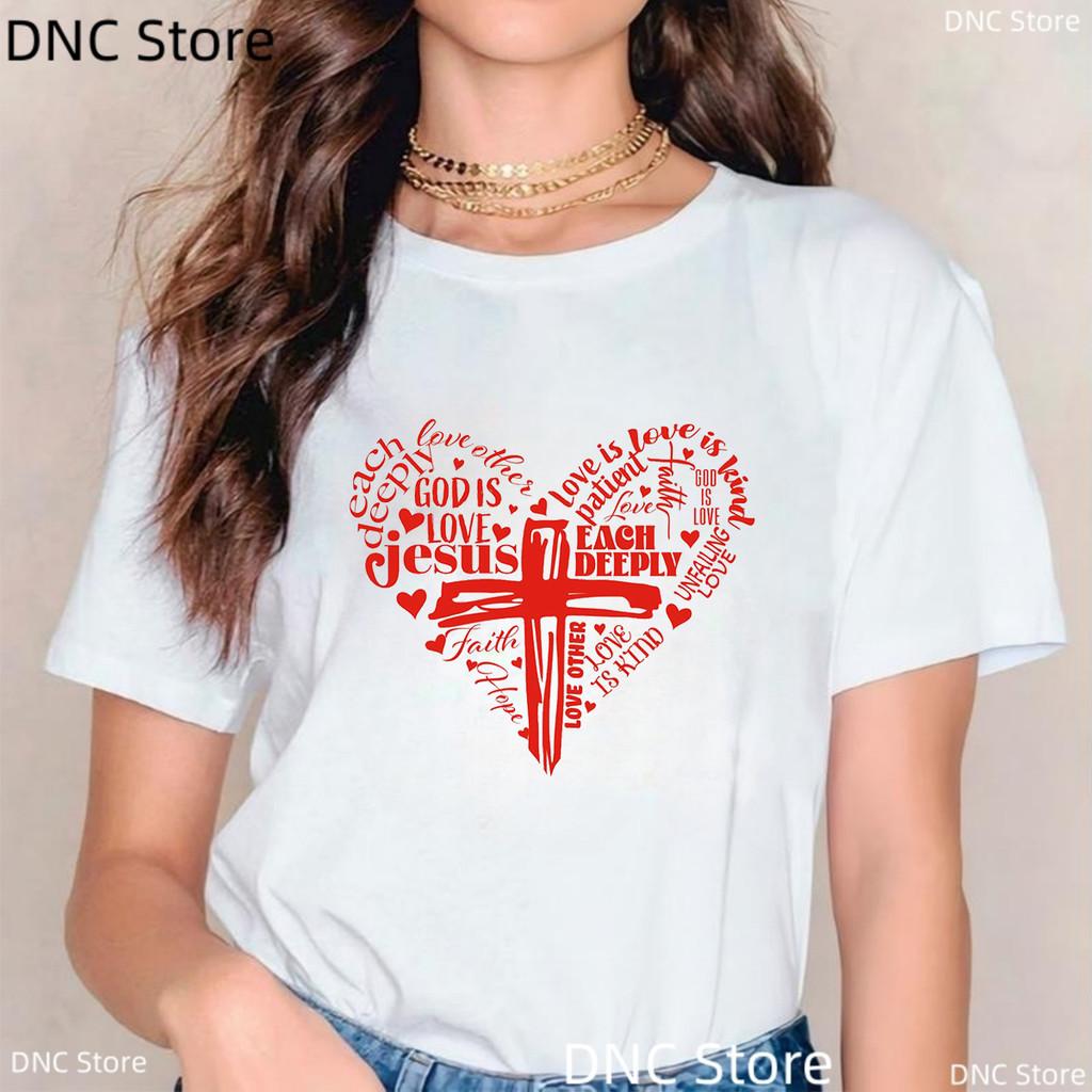 Jesus Loves Me, Christian Cross, Easter, Christian Shirt Fashion Women'S T-Shirt Summer Round Neck Female Tshirt Tops Wholesale