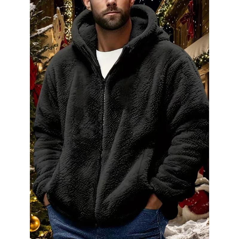 Men's Zipper Jacket Solid Color Zipper Hat Casual Autumn Winter Clothing