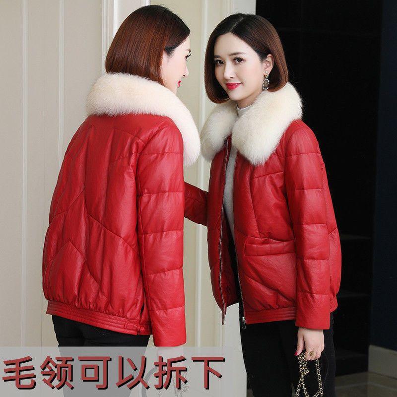 Leather jacket women's new autumn and winter leather down cotton jacket with cotton short women's thickened fur jacket
