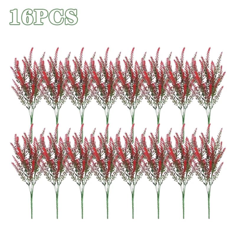 2-16PCS 5 Prong Lavender Artificial Flowers UV Resistant Fake Plant for Outdoor Garden Decor Faux Plastic Flower Home Decoration