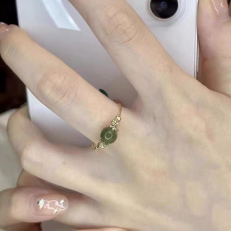 S925 Silver-Plated Hetian Jade Adjustable Ring - 2024 New Sweet Girlfriend Gift