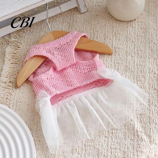 Lace Pet Dress Knitted Sleeveless Dog Dress, White Tutu Puppy Princess Cute Girl Small Clothes with Faux Pearl Bow, Summer Female for Dogs Party