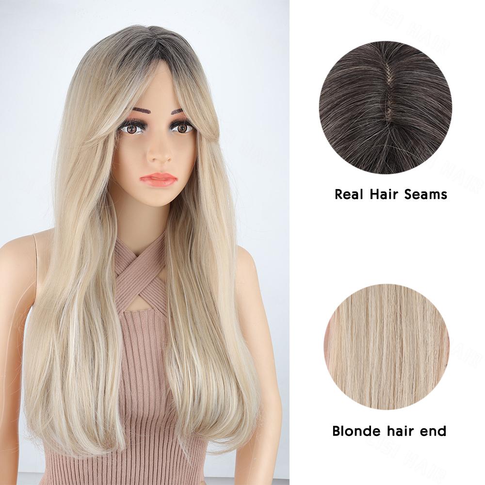 MISSQUEEN Long Wavy Blonde Wigs For Women Middle Part Synthetic Wig Natural Looking Heat Resistant Fiber Wigs
